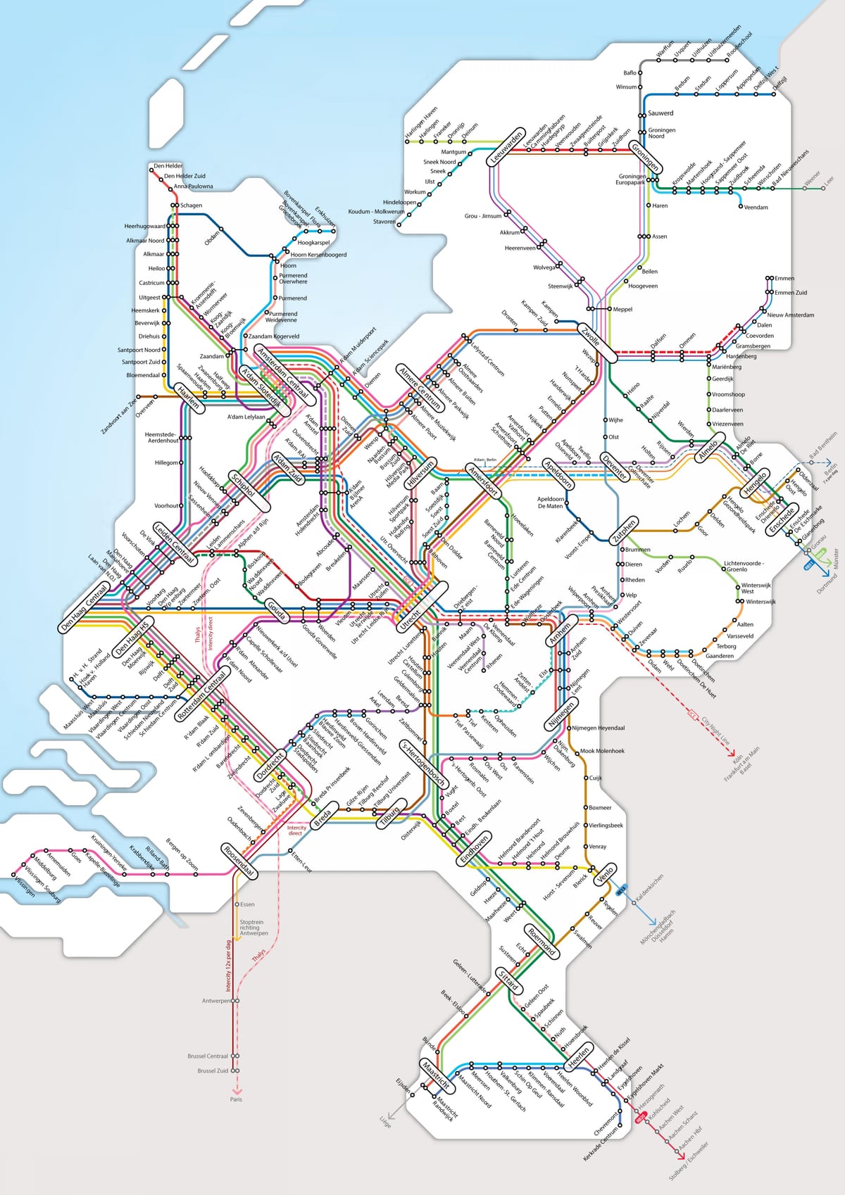 荷兰的铁路网地图